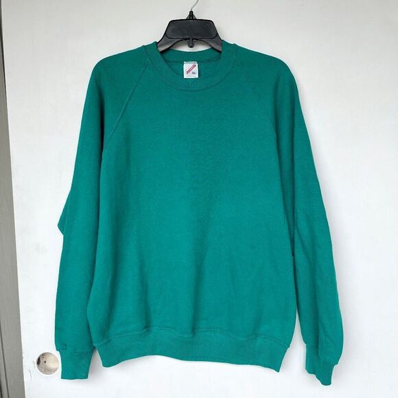 Vintage Jerzees Crewneck Sweatshirt XL Teal Made in USA Blank 80s 90s Y2K - Picture 1 of 8